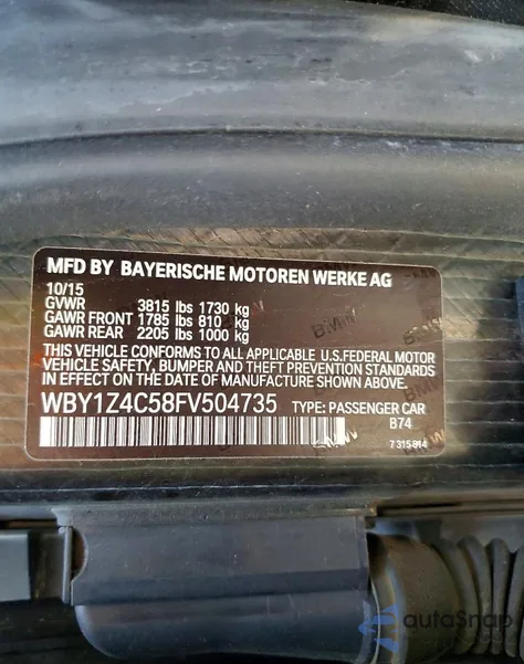 2015 BMW I3 Rex z USA, uszkodzony, nr VIN WBY1Z4C58FV504735